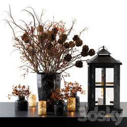 Decorative Set Berry and Branches with lantern 
