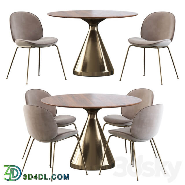 Table Chair Gubi Beetle Chair and Silhouette Pedestal Round Dining Table