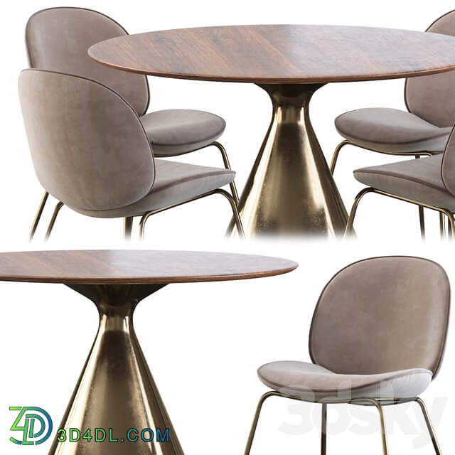 Table Chair Gubi Beetle Chair and Silhouette Pedestal Round Dining Table