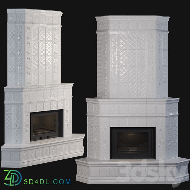Stove corner fireplace with tiles
