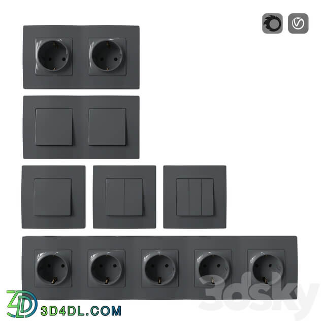 Miscellaneous Set of sockets and switches gray