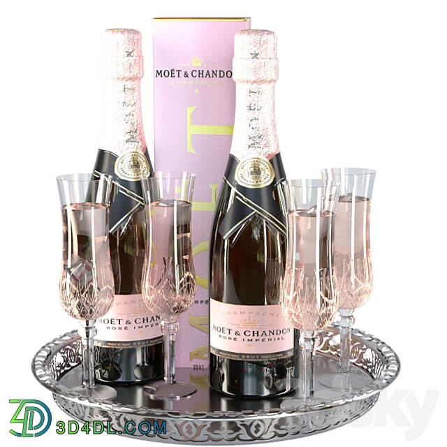 Sparkling wine in glasses 2. Alcohol 3D Models