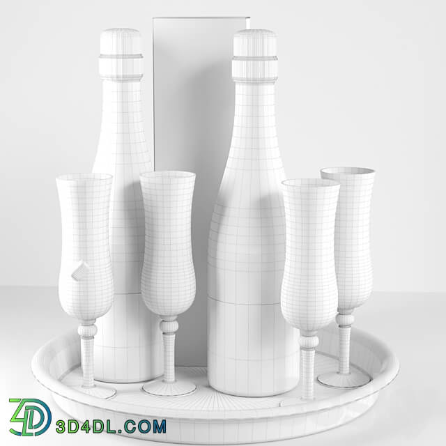 Sparkling wine in glasses 2. Alcohol 3D Models