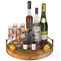 Alcoholic set with fruits. Sparkling wine 3D Models 