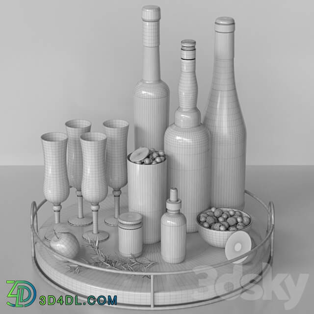 Alcoholic set with fruits. Sparkling wine 3D Models