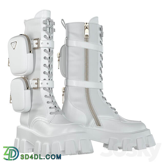 Footwear PRADA Brushed rois leather and nylon Monolith boots white