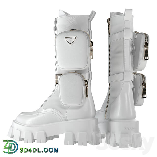 Footwear PRADA Brushed rois leather and nylon Monolith boots white