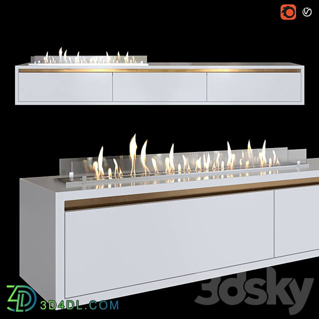 Wall mounted TV stand with built in bio fireplace