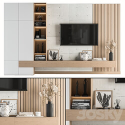 TV Wall TV Wall White and Wood Set 08 