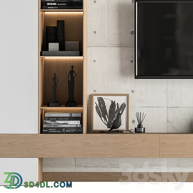 TV Wall TV Wall White and Wood Set 08
