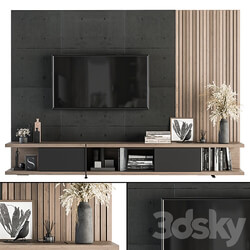 TV Wall TV Wall Black Concrete and Wood Set 10 