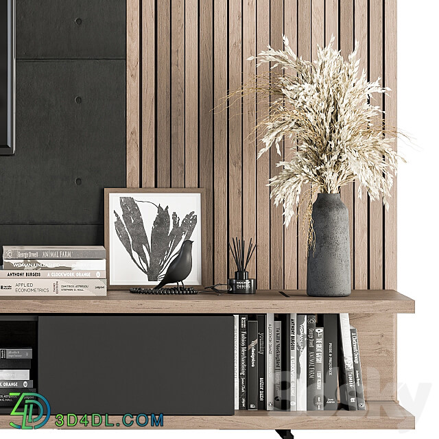 TV Wall TV Wall Black Concrete and Wood Set 10