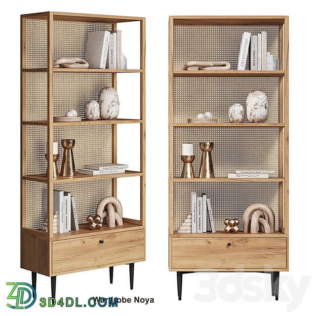 Wardrobe Display cabinets Bookcase in oak and wicker rattan Noya La Redoute