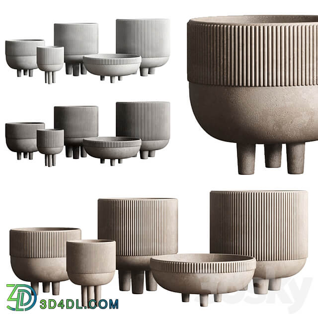 Vase Concrete Indoor Outdoor Set 03