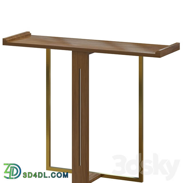 Narrow Console Table for Entryway Foyer Black Solid Wood Gold Metal in Small 3D Models 3DSKY