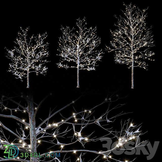 Trees in the snow with a luminous garland 3D Models 3DSKY