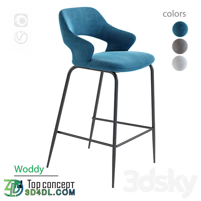 Semi bar chair Woddy 3D Models