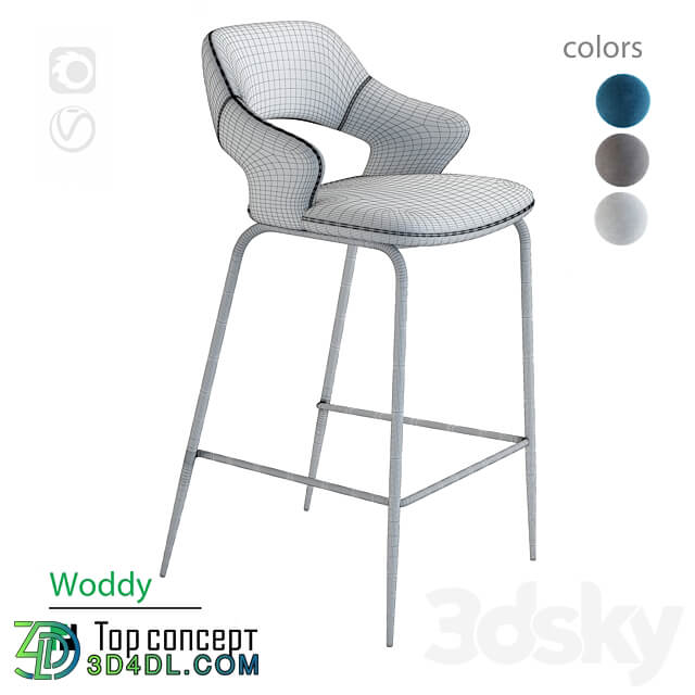 Semi bar chair Woddy 3D Models