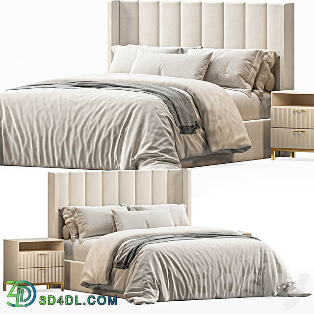 Emilie Upholstered Fabric Wing Headboard Bed Bed 3D Models