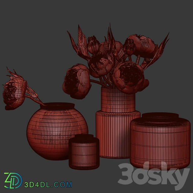 Peonies in IKEA vases 3D Models