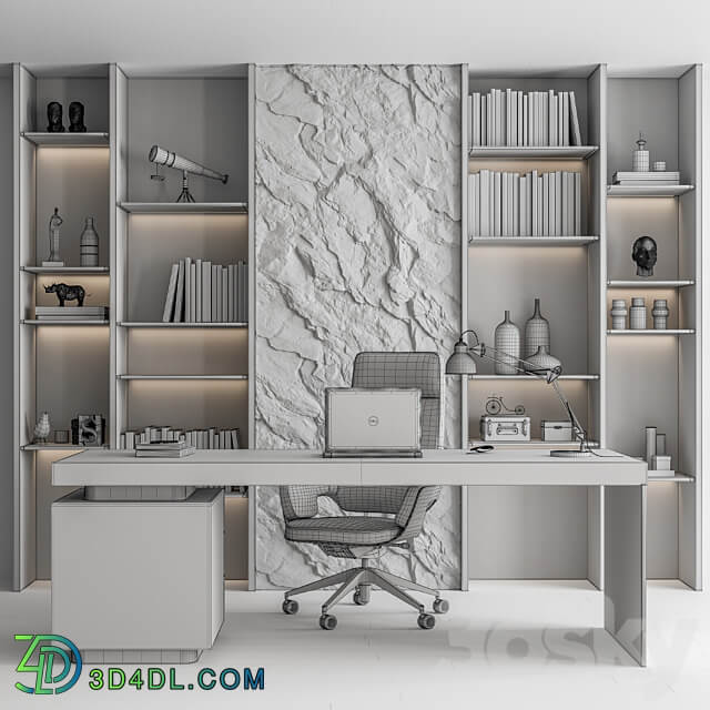 Boss Desk and Library Gray Set Office Furniture 284 3D Models