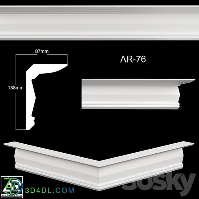 OM Cornices AR 76 Dimensions 87 x 138 x 1000 mm material plaster 3D Models