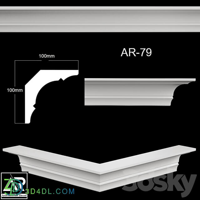 OM Cornices AR 79 Size 100 х100 x 1000 mm material gypsum 3D Models