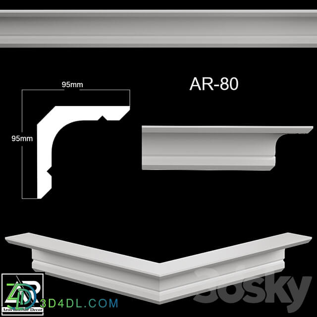 OM Cornices AR 80 Dimensions 95 x 95 x 1000 mm material plaster 3D Models