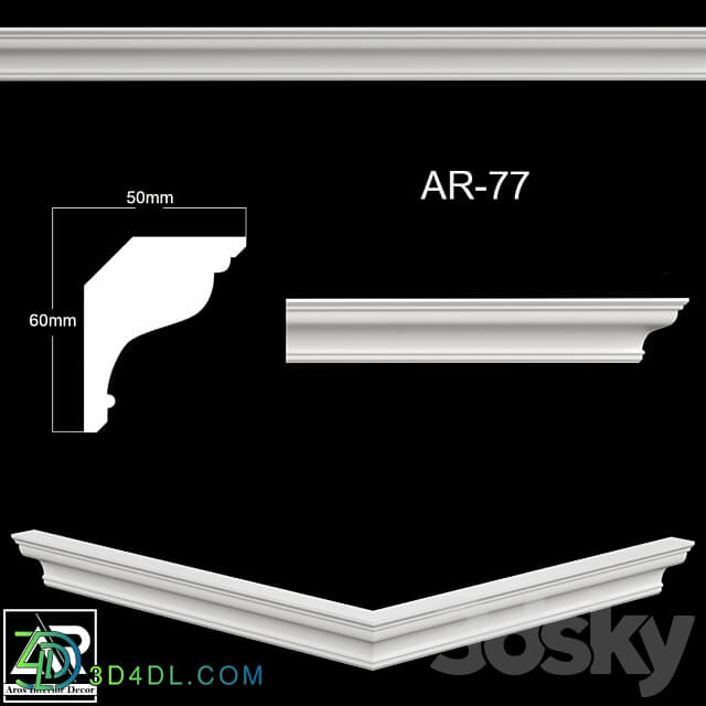 OM Cornices AR 77 Size 50 x 60 x 1000 mm material plaster 3D Models