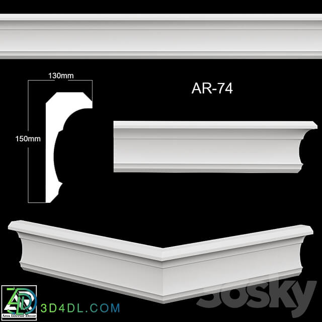 OM Cornices AR 74 Size 130 x 150 x 1000 mm material plaster 3D Models