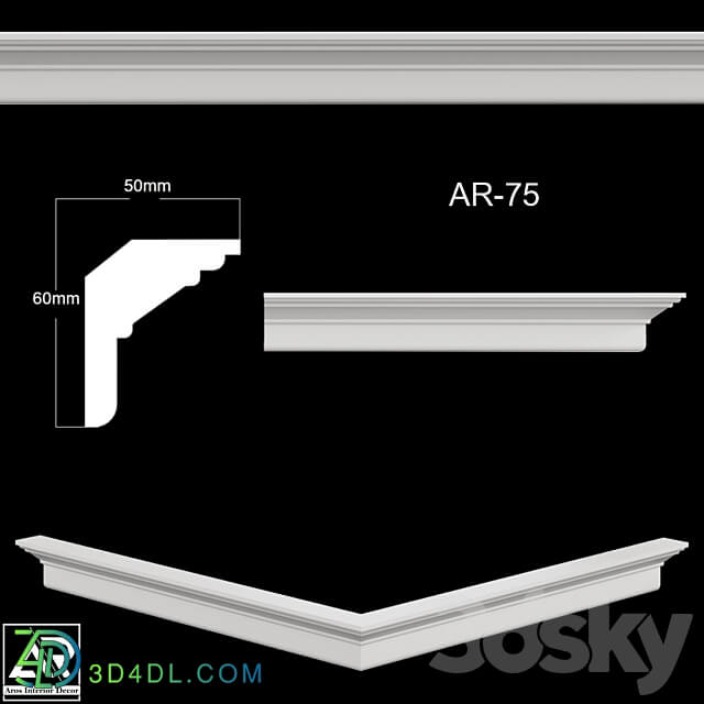 OM Cornices AR 75 Size 50 x 60 x 1000 mm 3D Models