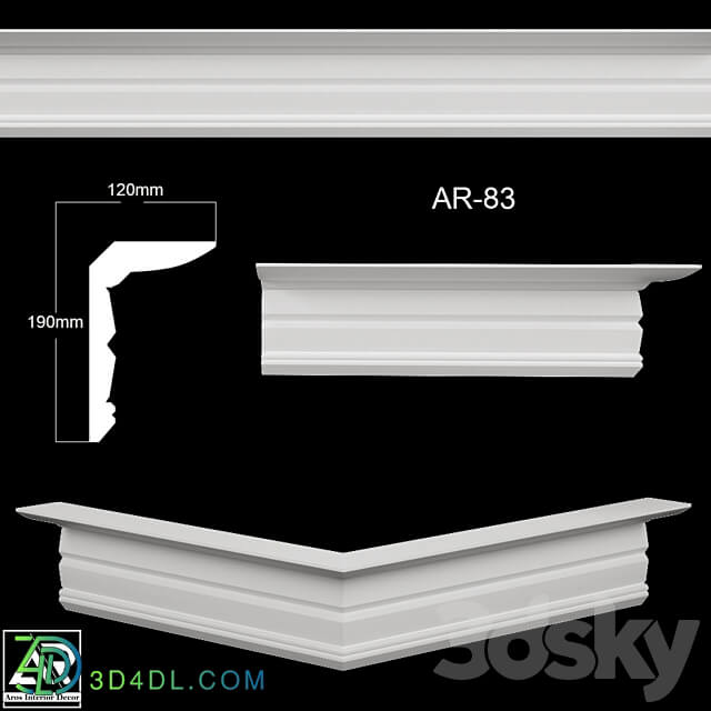 OM Cornices AR 83 Size 120 x 190 x 1000 mm material plaster 3D Models