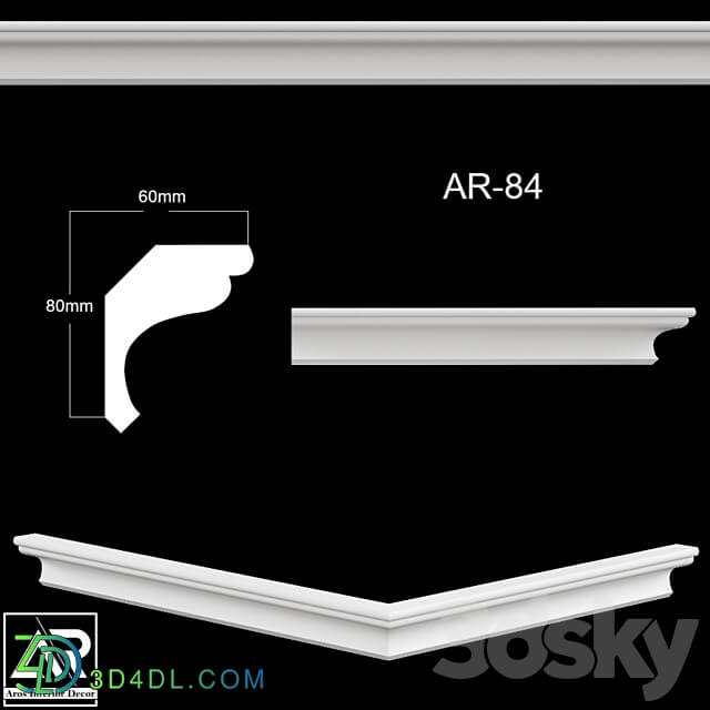 OM Cornices AR 84 Size 60 x 80 x 1000 mm material plaster 3D Models