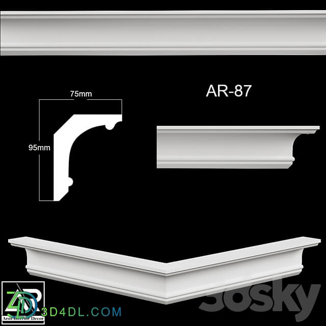 OM Cornices AR 87 Size 75 x 95 x 1000 mm material plaster 3D Models