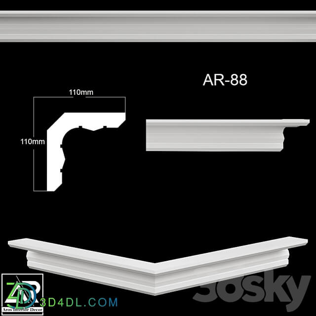 OM Cornices AR 88 Size 110 x 110 x 1000 mm material plaster 3D Models