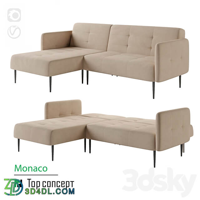 Monaco sofa bed with chaise longue 3D Models