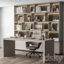 Boss Desk and Library Beige Office Furniture 319 3D Models 