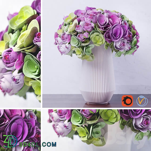 bouquet of hydrangea flowers and roses 3D Models