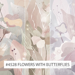 Creativille wallpapers 4528 Abstract Flowers with Butterflies 3D Models 