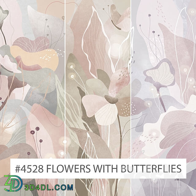 Creativille wallpapers 4528 Abstract Flowers with Butterflies 3D Models