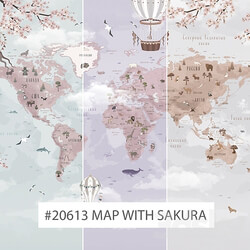 Creativille wallpapers 20613 World Map with Sakura 3D Models 
