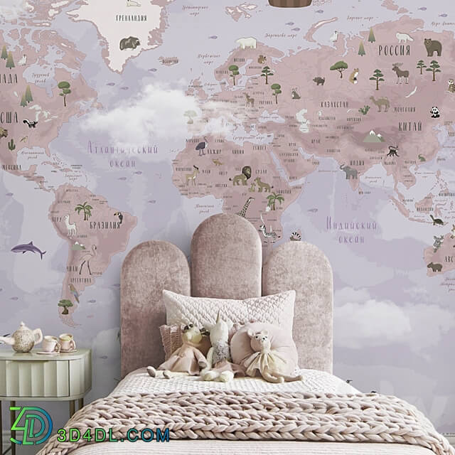 Creativille wallpapers 20613 World Map with Sakura 3D Models