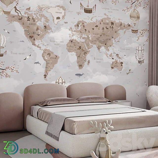 Creativille wallpapers 20613 World Map with Sakura 3D Models