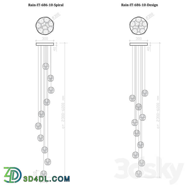 Pendant lamp Rain IT 686 10 Spiral and Rain IT 686 10 Design Pendant light 3D Models