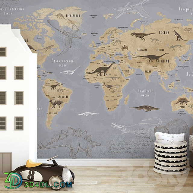 Creativille wallpapers 2081 Worldmap with Dinosaurus 3D Models