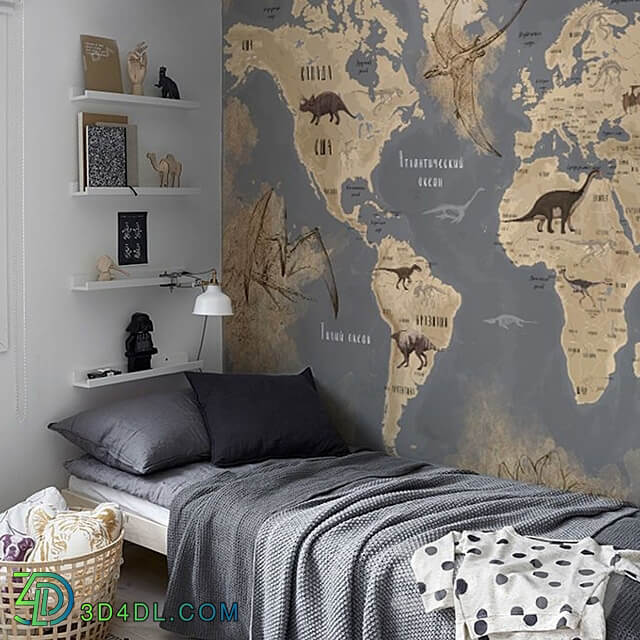 Creativille wallpapers 2081 Worldmap with Dinosaurus 3D Models