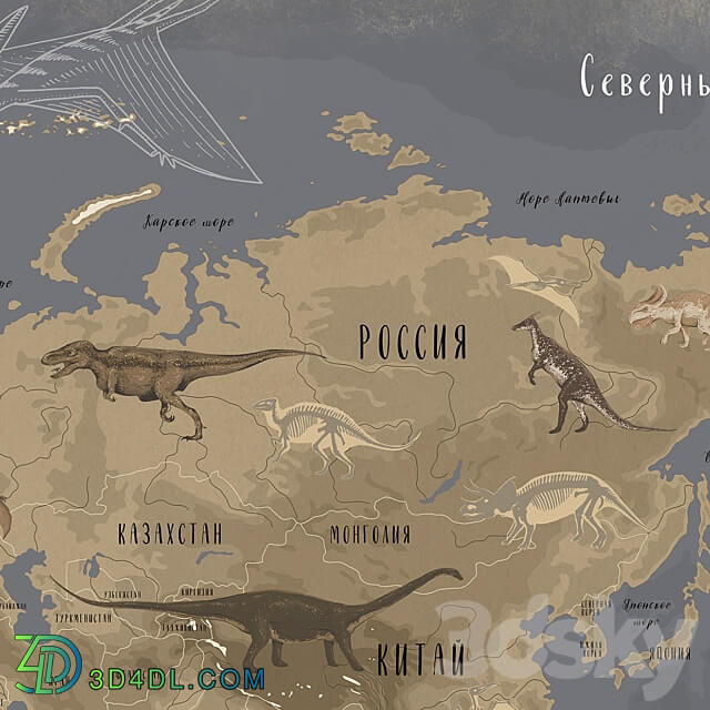 Creativille wallpapers 2081 Worldmap with Dinosaurus 3D Models