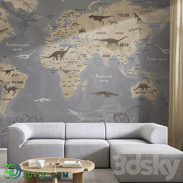 Creativille wallpapers 2081 Worldmap with Dinosaurus 3D Models