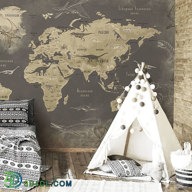 Creativille wallpapers 2081 Worldmap with Dinosaurus 3D Models