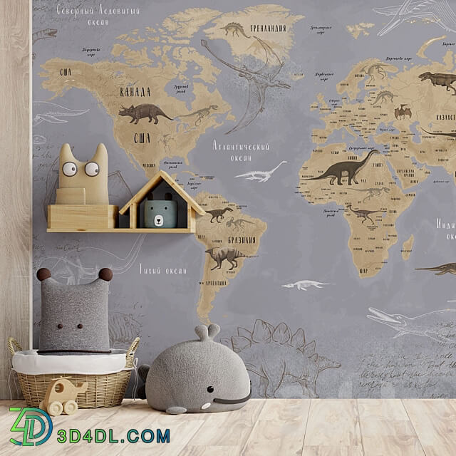 Creativille wallpapers 2081 Worldmap with Dinosaurus 3D Models